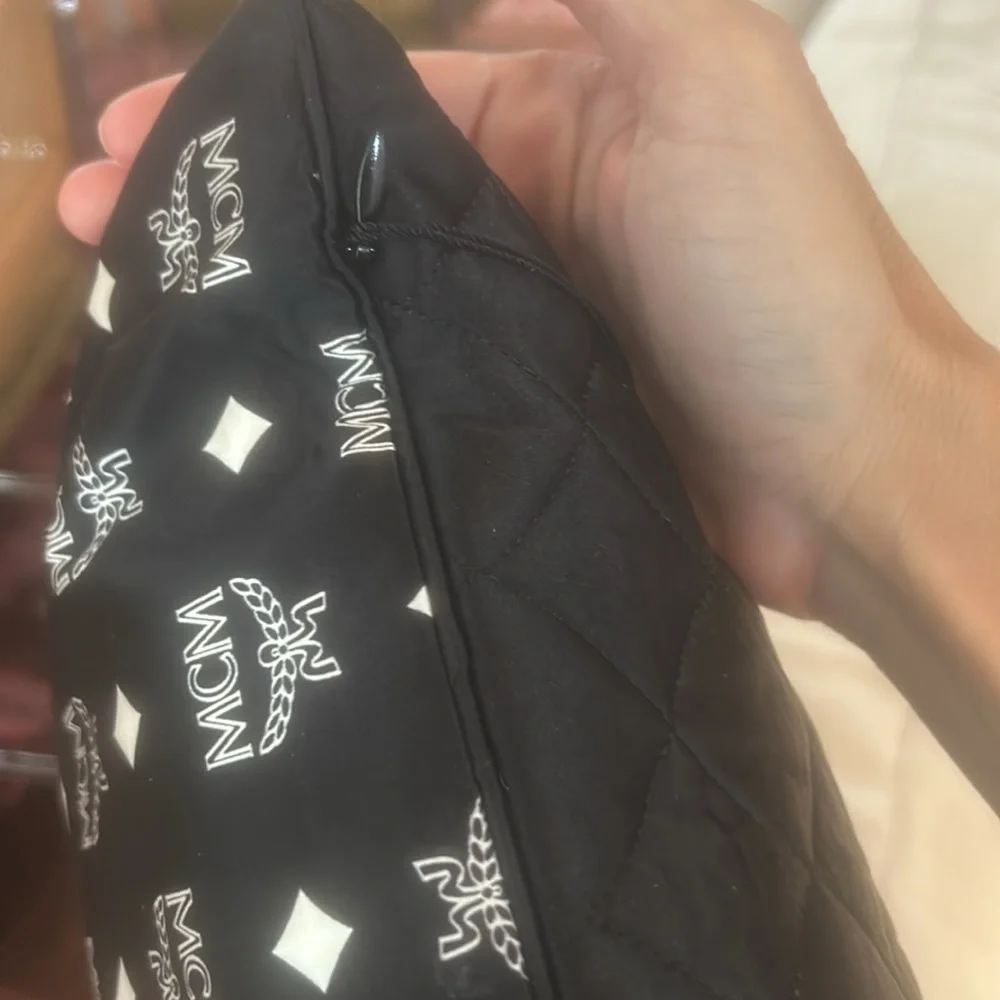 NWT MCM PILLOW Black and White Visetos Pattern SILK Quilted Throw Pillow